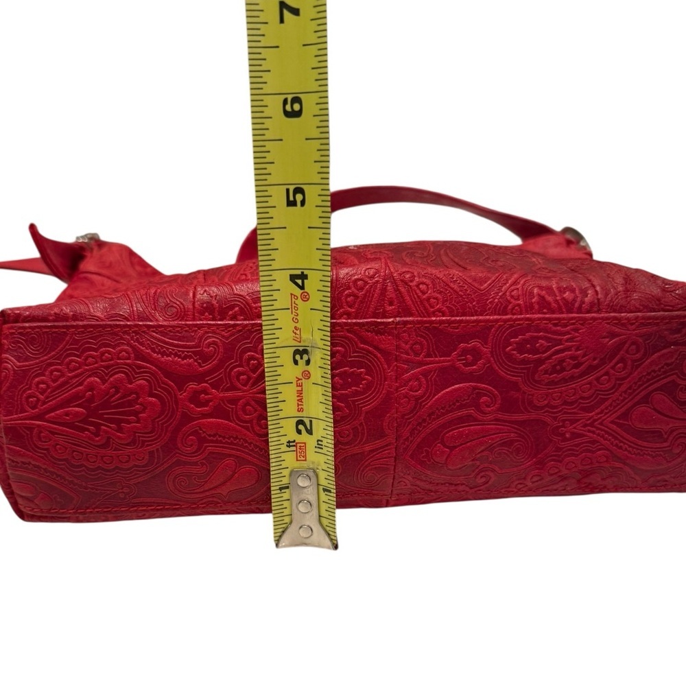 Genuine Leather Red Embossed Paisley Style Shoulder Bag with Adjustable Straps - Picture 15 of 15